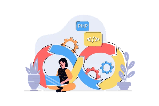 Woman working with programming and management  Illustration