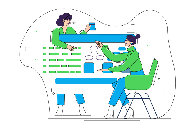 Woman working with project flow  Illustration