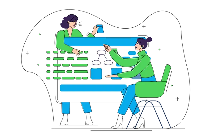 Woman working with project flow  Illustration