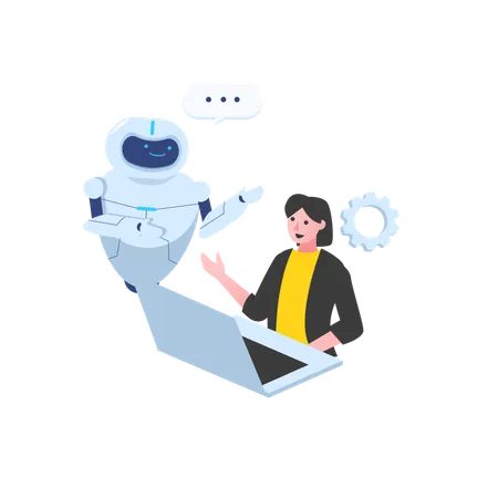 Woman working with robot assistant  Illustration