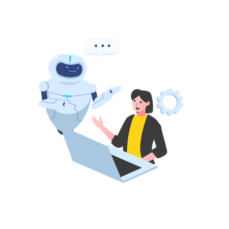 Woman working with robot assistant  Illustration