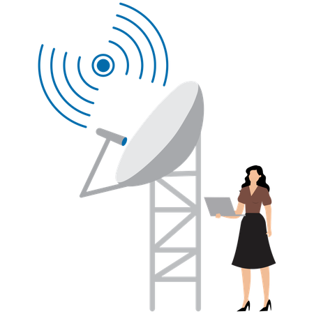 衛星通信塔で働く女性  イラスト