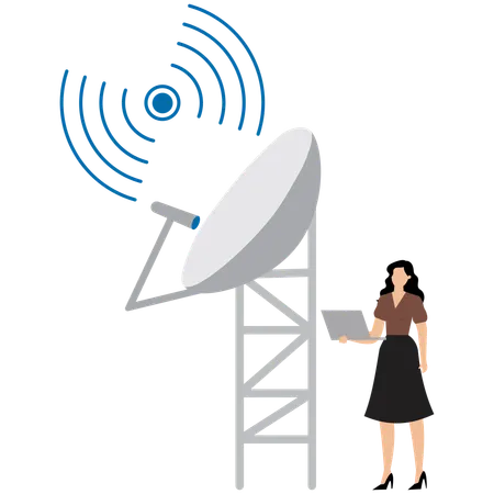 衛星通信塔で働く女性  イラスト