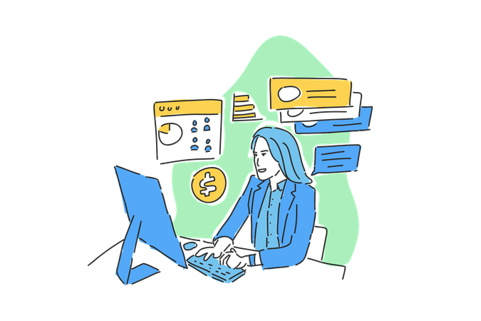 Woman working with team online  Illustration