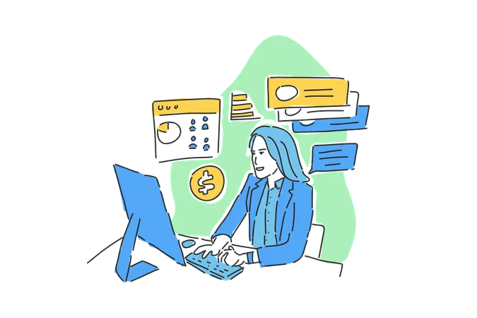 Woman working with team online  Illustration