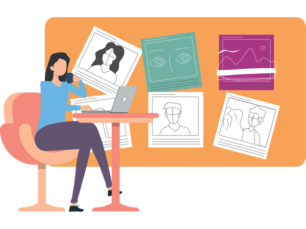 Woman working with vision board  Illustration