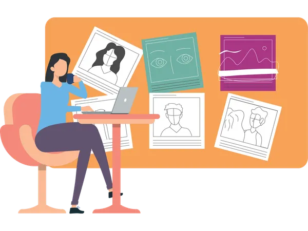 Woman working with vision board  Illustration