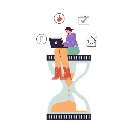 Woman working with work deadline  Illustration