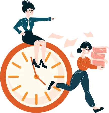 Woman working with work deadline  Illustration