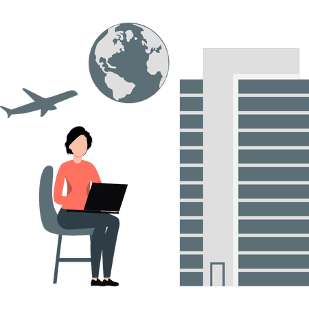 Woman working world tour plan  Illustration
