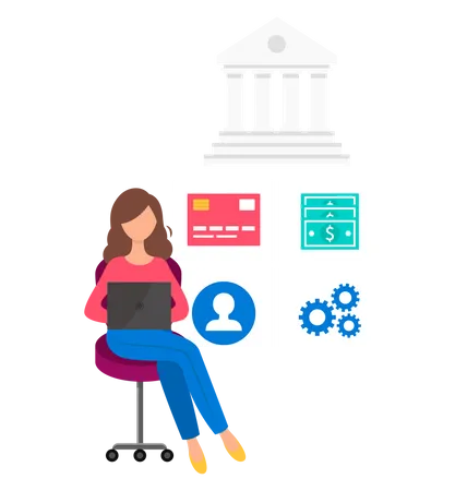 Woman works in online banking and bank operations  Illustration