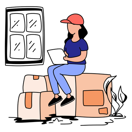 WoMan works in Relocation services  Illustration