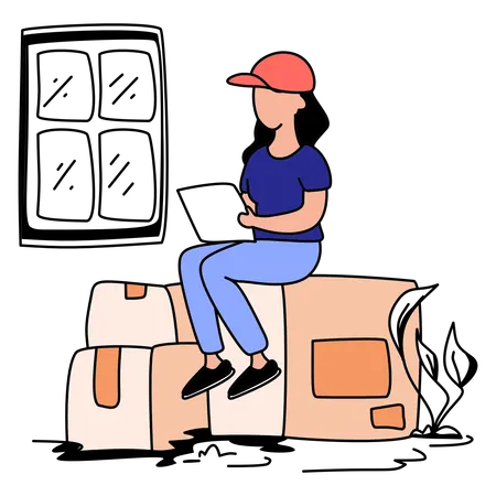 WoMan works in Relocation services  Illustration