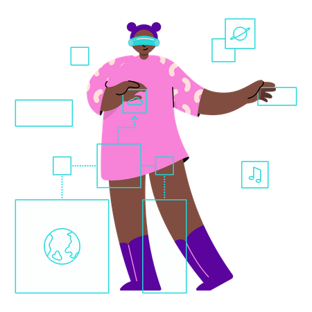 Woman works in virtual reality Illustration