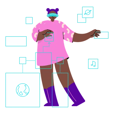 Woman works in virtual reality  Illustration