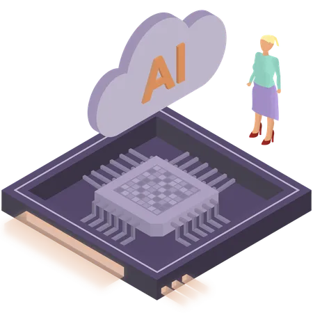 Woman works on AI chip technology  Illustration