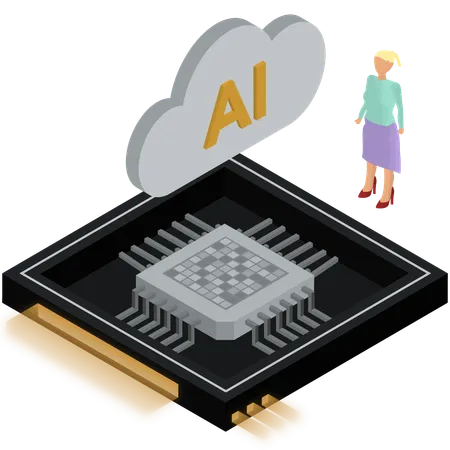 Woman works on AI processor  Illustration