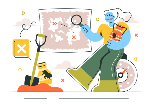 Woman works on Archeological report  Illustration