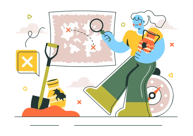Woman works on Archeological report  Illustration