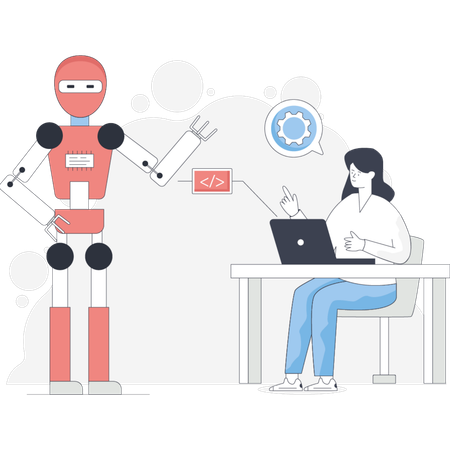 Woman works on artificial intelligence  Illustration