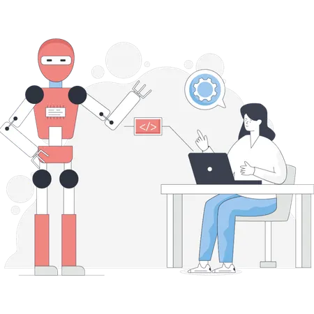 Woman works on artificial intelligence  Illustration