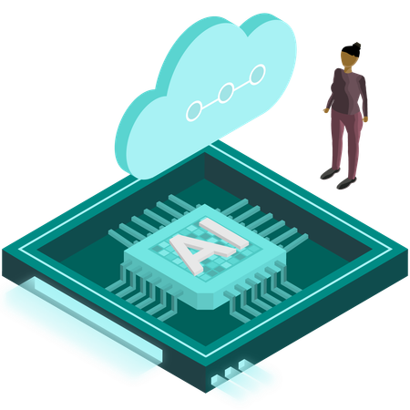 Woman works on cloud based AI chip  Illustration