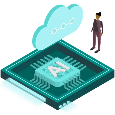 Woman works on cloud based AI chip  Illustration