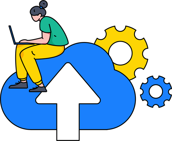 Woman works on cloud data technology  Illustration