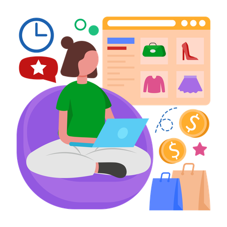 WoMan works on E Commerce Browsing  Illustration