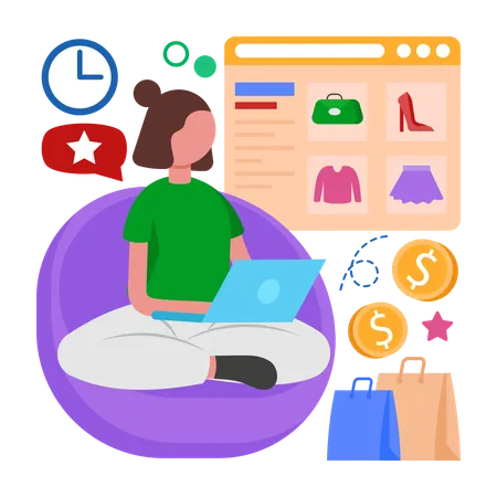 WoMan works on E Commerce Browsing  Illustration