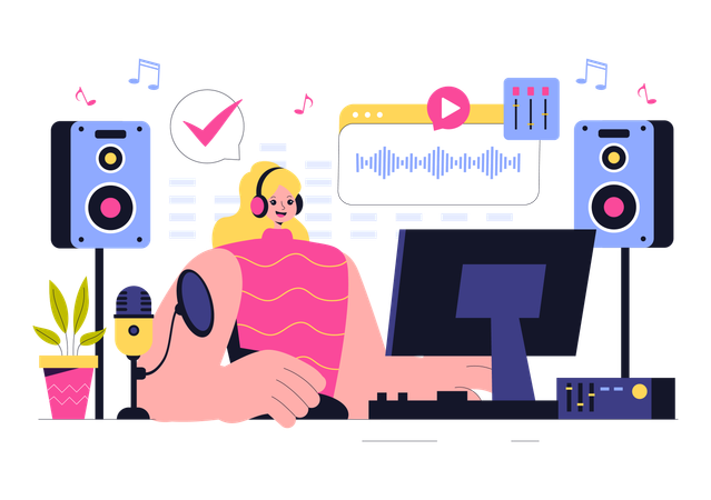 Woman works on equalizer  Illustration