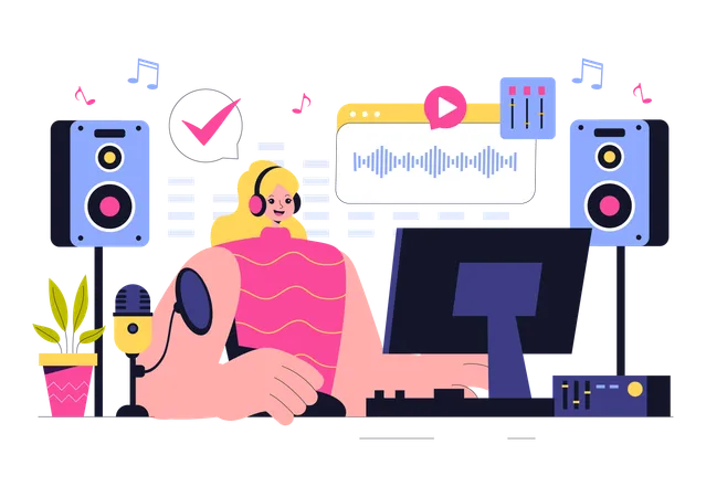 Woman works on equalizer  Illustration