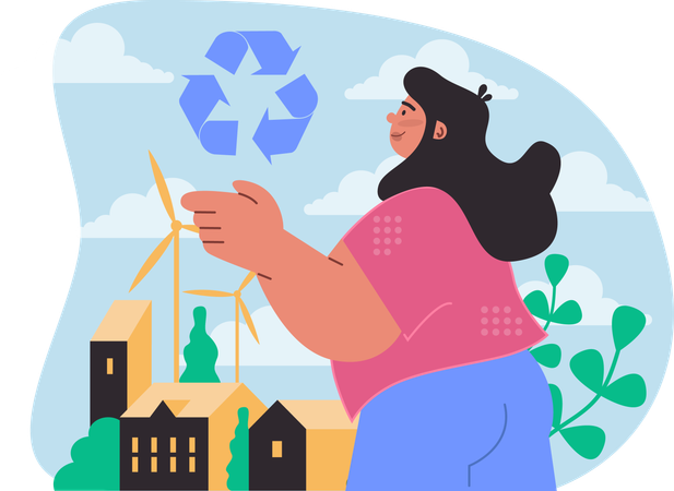 Woman works on waste management  Illustration