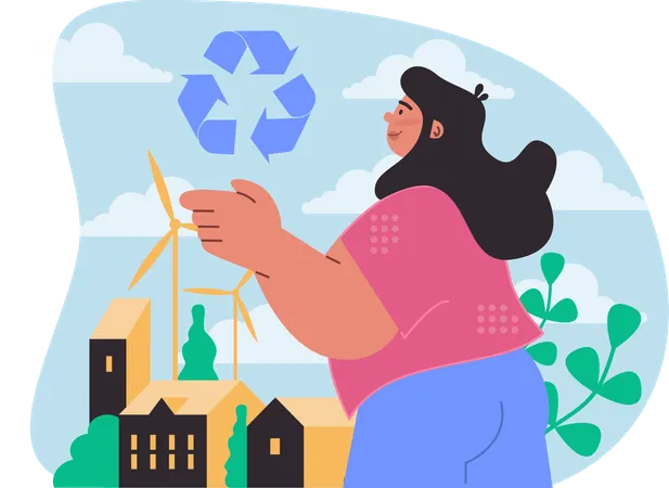 Woman works on waste management  Illustration