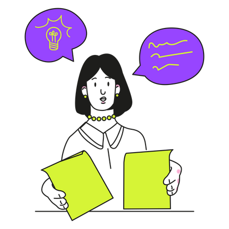 Woman works with business ideas  Illustration