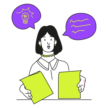 Woman works with business ideas  Illustration