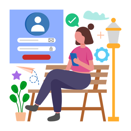 Woman works with Customer Portal  Illustration