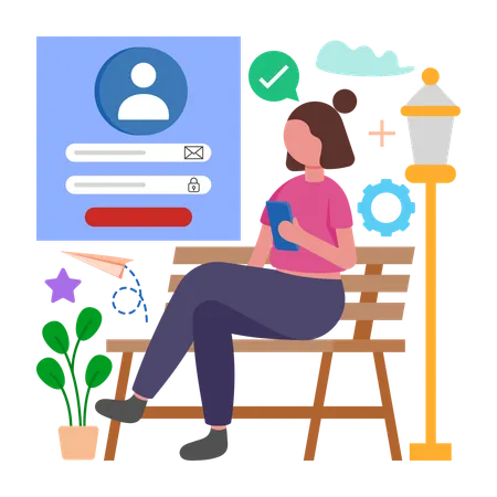 Woman works with Customer Portal  Illustration