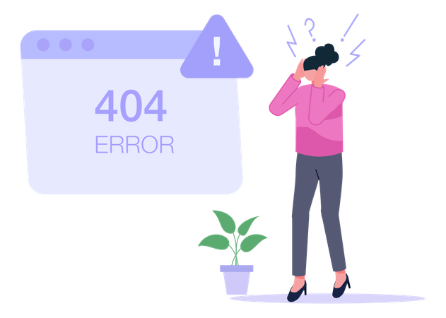 Woman Worried About 404 Error  Illustration
