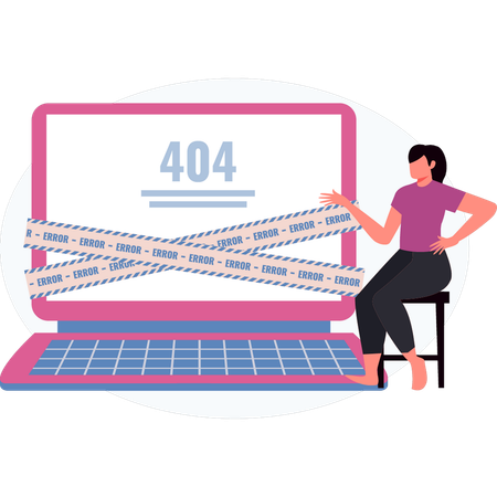 Woman worried about 404  Illustration