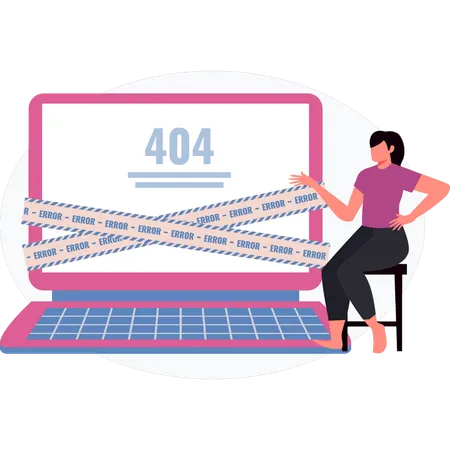 Woman worried about 404  Illustration