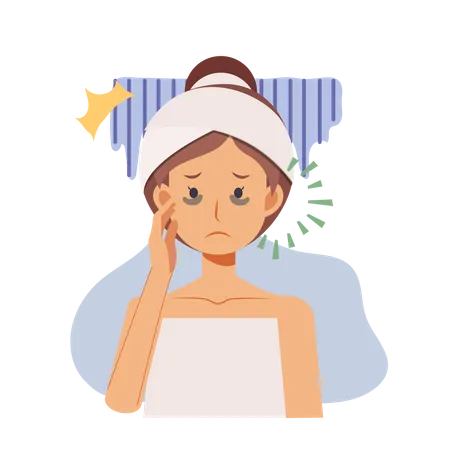 Skin Care Beauty Concept Illustration Woman With Dark Circles On Face Woman Worried About Dark Circles Flat Vector Cartoon Character Illustration イラスト
