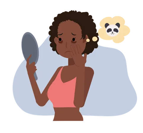 Skin Care Beauty Concept Illustration African American Woman With Dark Circles On Face Woman Worried About Dark Circles Flat Vector Cartoon Character Illustration Illustration