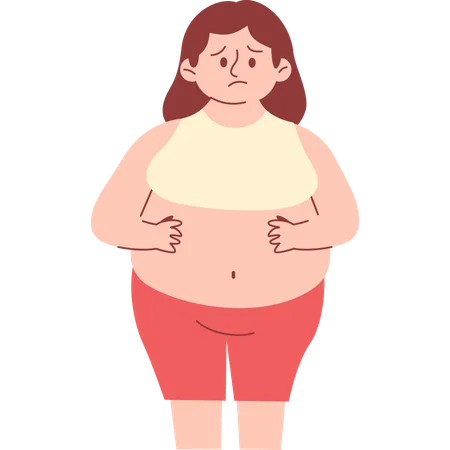 Woman Worried about Her Belly Fat  Illustration