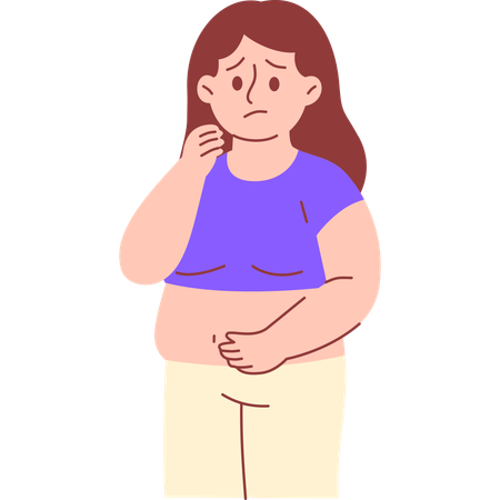 Woman Worried about Her Belly Fat  Illustration