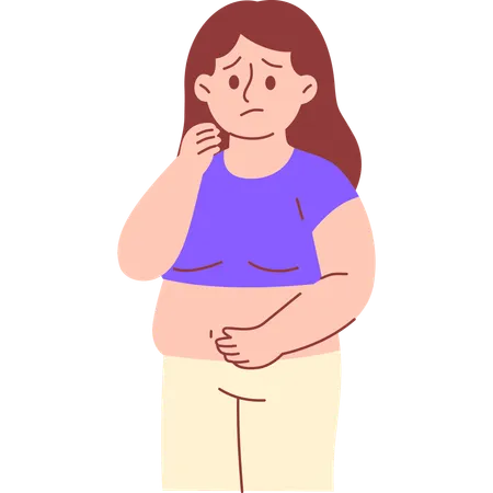 Woman Worried about Her Belly Fat  Illustration