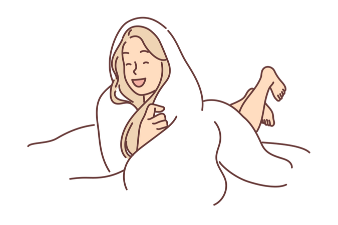 Woman wrapped in comfortable blanket  Illustration