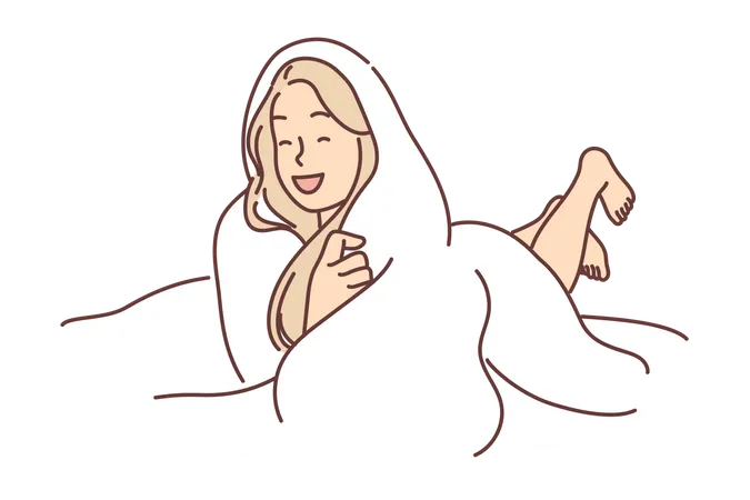Woman wrapped in comfortable blanket  Illustration