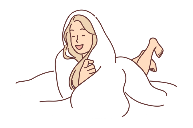 Woman wrapped in comfortable blanket  일러스트레이션