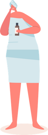 Woman wrapped in towel apply facial mask Illustration